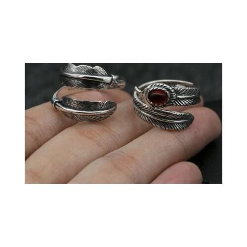 Retro Thai Silver Feather Ring Takahashi Goro Fashion Handmade Jewelry Open Ended Ring Men And Women