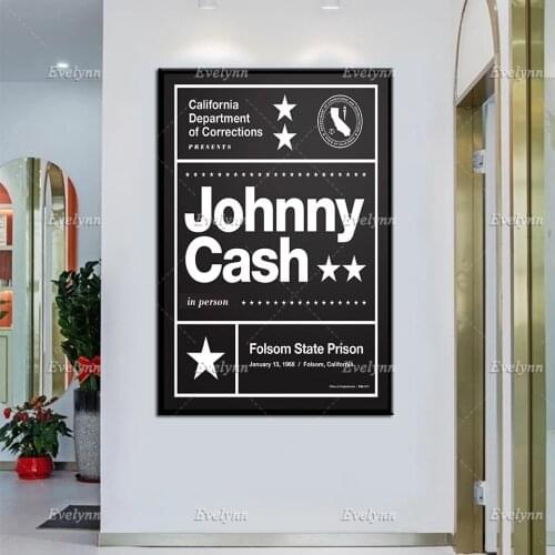 Johnny Cash Country Music Helvetica Vintage Poster, Guitar,Rock And Roll,Swiss Prints, Concert Modern Home Decor Wall Art Canvas