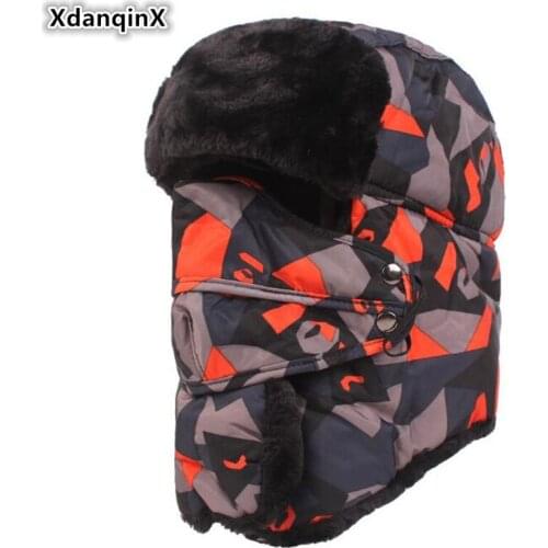 XdanqinX New Winter Camouflage Bomber Hats Womens Windproof Ski Cap Mens Warm Hat Couple Brands Caps For Men Women Winter Hat
