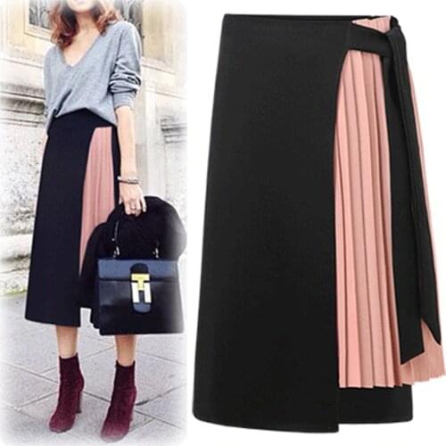 Summer Midi Skirt Female Plus Size Pleated Skirt For Women Faldas Mujer Moda 2020 Autumn Long Asymmetrical Skirt Jupe Femme