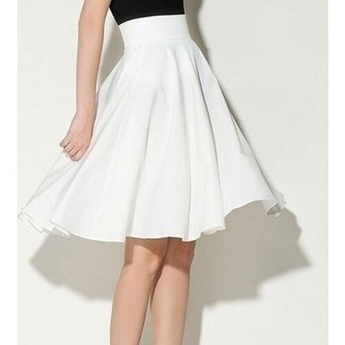 Hot Sale 2021 womens High Waist Petticoat Pleated knee-length Retro Casual Petticoat Summer Soild Color All-match Skirt