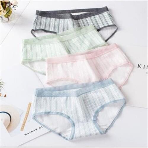 Female underwear made of pure cotton stripe 2019 new breathable pure color ms low waist briefs for bigger sizes 039