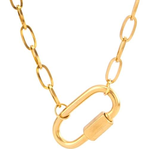Gold color Women shackle necklace Stainless steel U pendant carabiner snap hook charm Climbing buckle horseshoe clasp choker