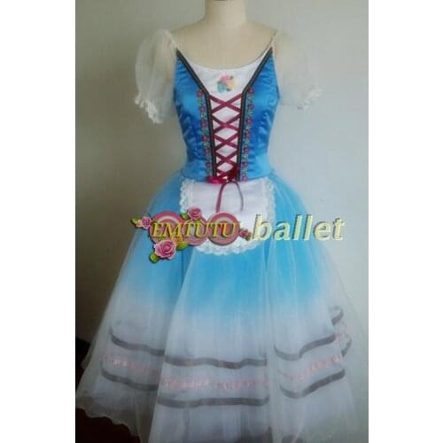 Women Professional Giselle Ballet Long Tutu Blue Coppelia Ballerina Romantic Ballet Tutu Dress Soft Tulle