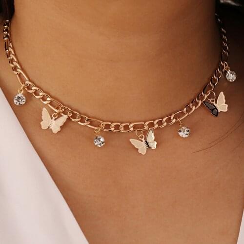 Goth Butterfly Neck Pendants Womens Choker Gold Color Necklace On The Neck Chain Chocker Punk Jewelry 2021 Kpop Collar For Girl