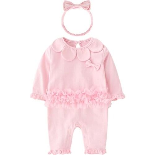 2021 new autumn baby girl clothes red long-sleeved cotton one-piece romper and headband romper