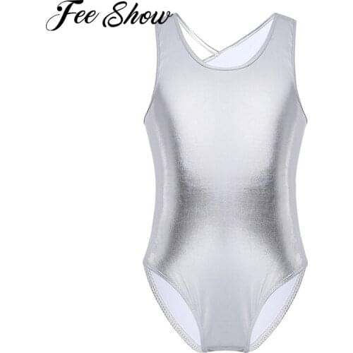 2021 Kids Girls Ballet Dance Leotard Bodysuit Dancewear Sleeveless Backless with Straps Glittery Dance Gymnastics Jumpsuit