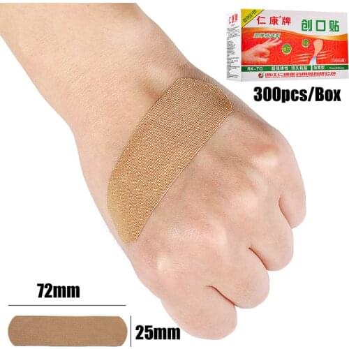 300Pcs 7.2x2.5cm Elastic Wound Adhesive Plaster Breathable Skin Band-Aid First Aid Home Travel Outdoor Camp Emergency Kits