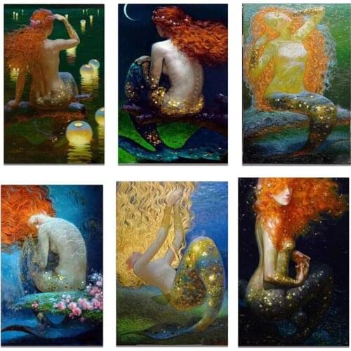 5D Diamond Painting Fantasy Mermaid Poses Diamond Embroidery Wall Art Cross Stitch Kit Poster Mosaic Home Decoration Art Gift