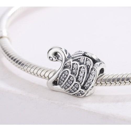 925 Sterling Silver Natural Inlaid CZ Zircon Animal Swan Pendant Charm Bracelet DIY Jewelry Making For Original Pandora
