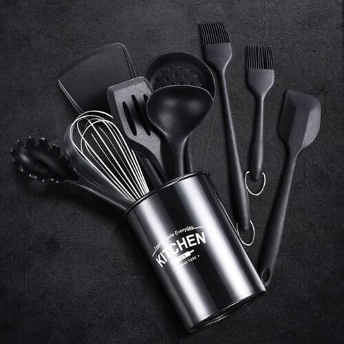 White Set of 12 Silicone Kitchen Utensils Pack Baking Accessories Cream Spatula Anti-scalding Clip Tools Cutlery Storage Tube