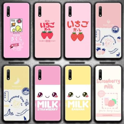 Cute Strawberry Milk Phone Case for Huawei Honor 30 20 10 9 8 8x 8c v30 Lite view 7A pro