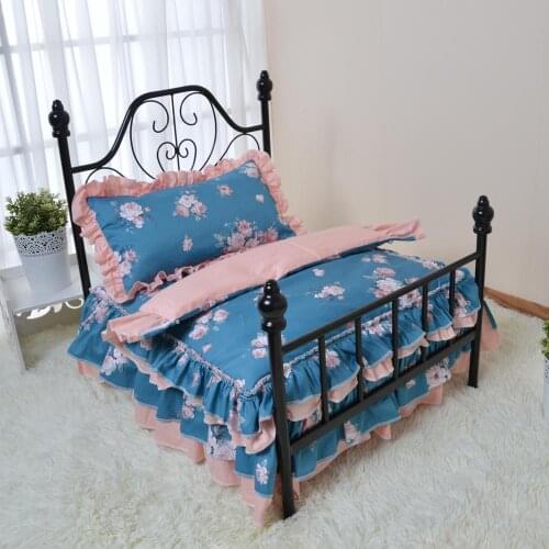 Black pet wrought iron bed dogs iron bracket bed with free bedding