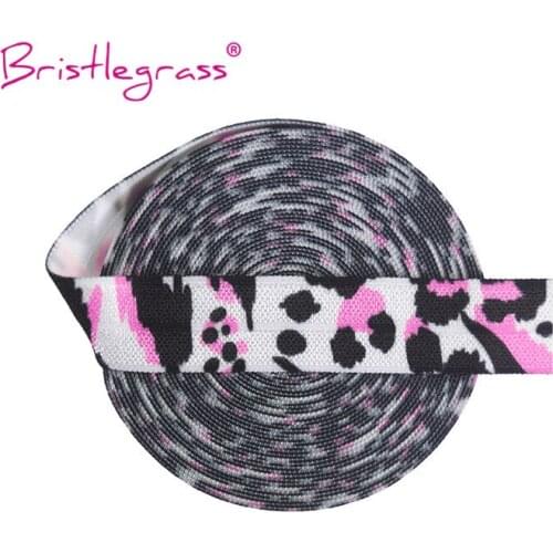 BRISTLEGRASS 5 Yard 5/8" 15mm Pink Black Leopard Print FOE Foldover Elastic Spandex Satin Band Hair Tie Headband Sewing DIY Trim