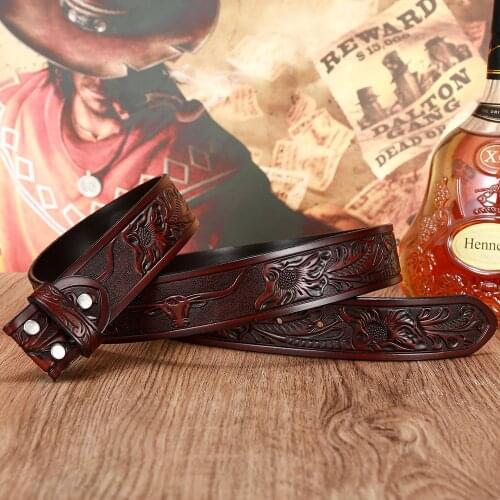Western cowboy mens leather personality retro pattern replacement leather belt