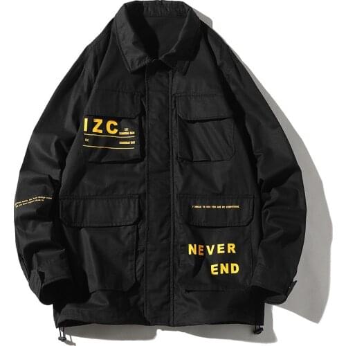 2020 Men Military Jacket Coats Casual Windbreaker Ribbons Pockets Mens Overalls Bomber Jacket Hip Hop Streetwear Man Outwear