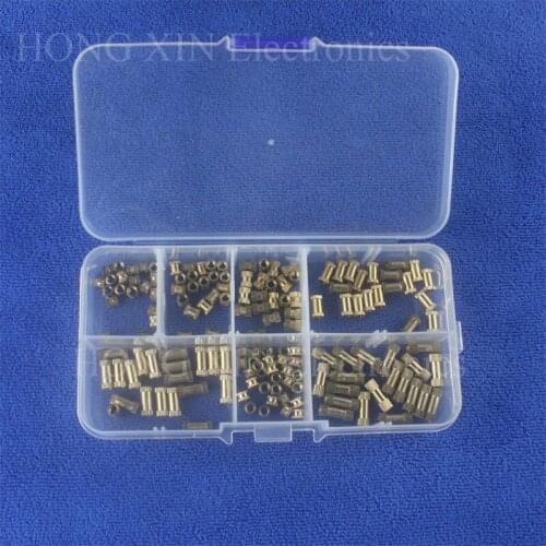 150pcs/Box Brass Knurl Insert Nuts M3 Threaded Insert Screws Set Kit Industry Machinery Nut Injection Tool Plastic Box Wholesale