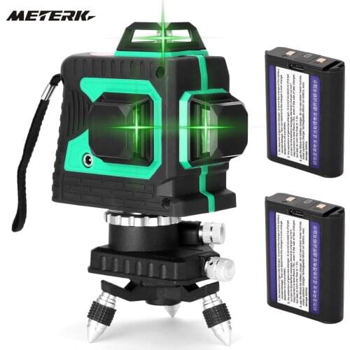 Meterk Laser Level 12 Lines 3D Level Self-Leveling 360 Horizontal And Vertical Cross Super Powerful Green Laser Level