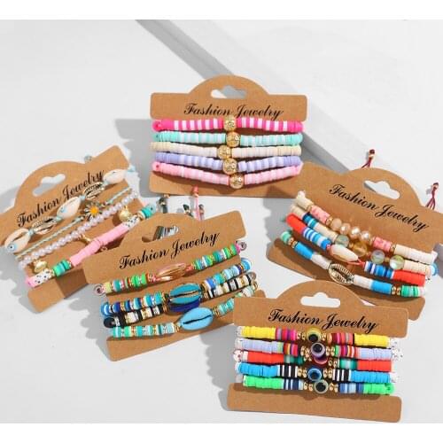 Bohemian Layered Natural Shell Evil Eye Bracelets for Women Fashion Clay Pearls Beaded Statement Bracelet Party Jewelry Gifts