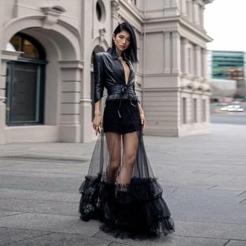 Fashion Sheer Tulle Skirt Custom Made Floor Length Black Mesh Tutu Skirt Prom Party Gown See Thru