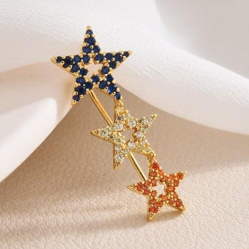 New luxury fashion earrings micro-inlaid colorful five-pointed star ear hook temperament simple womens single earring clip