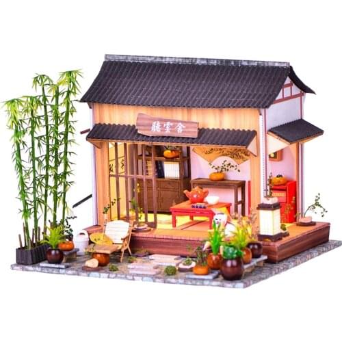 New Chinese Architecture DIY Wooden Dollhouses Assembled Miniature with Furniture Doll House Toys for Adult Kids Gift