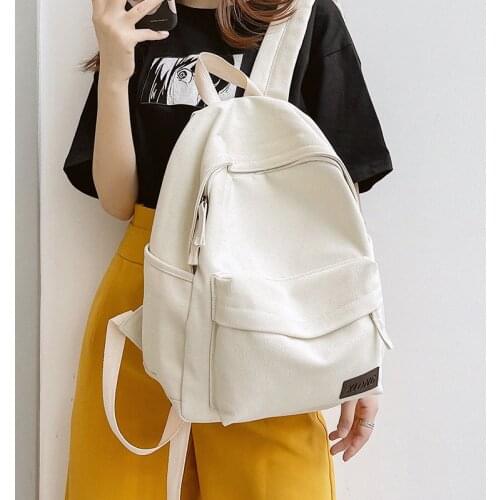 2021 New Canvas Womens Backpack Fashion Ladies School Bag White Lady Backpack Large-capacity Schoolbags for Teenage Girls