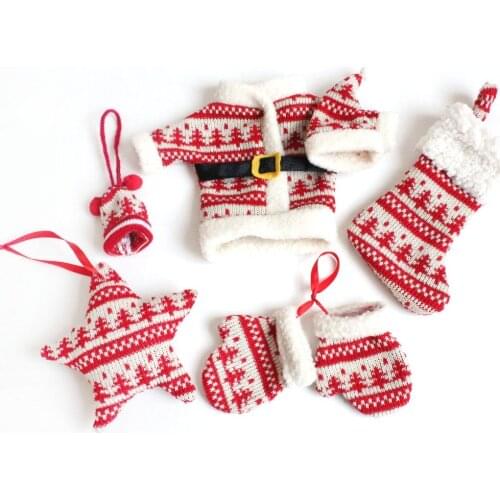 Wholesale Christmas Tree Ornament Party Hanging Metallic Knitted Stars/Stockings/glove/cap/cloth Decorations Home Decorate P4514