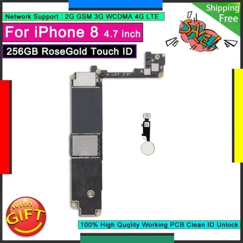 Original Motherboard With Home Button For IPhone 8 256GB RoseGold Touch ID Unlocked Good Working Mainboard Tested Logic Board