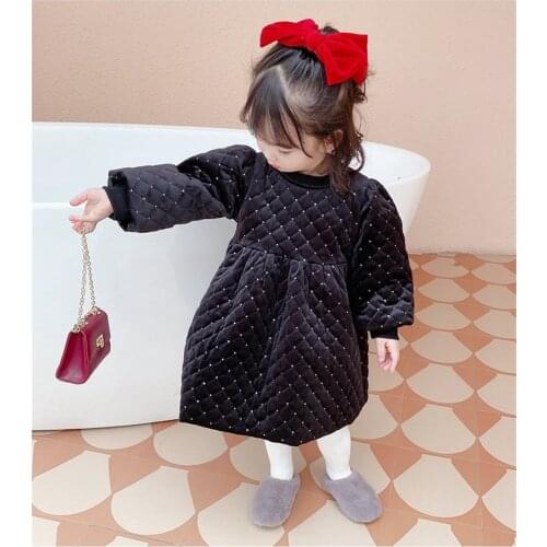 Fall Winter Girls Dress Princess Casual Dress Kids Cute Warm Outfits Cotton Padded Children Sparkling Clothing 2020 Ins Style
