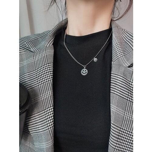 Sterling silver necklace simple face clavicle chain tide hip hop personality retro sweater chain necklace for fashion boys girls