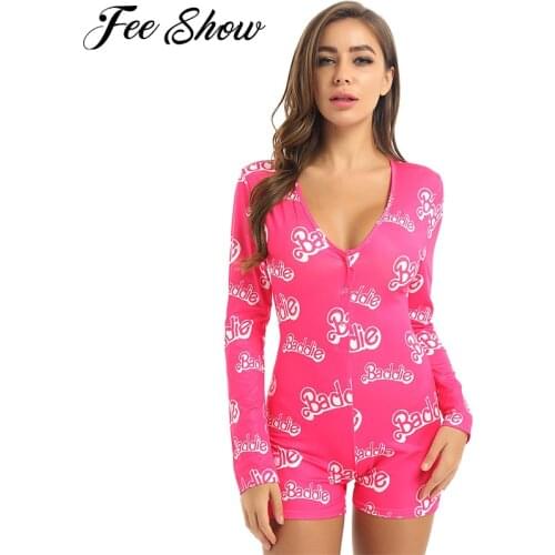 Sexy Womens Fashion One-piece Leotard Bodysuit Long Sleeves V Neck Sleepwear Bodycon Short Slim Fit Rompers Pajamas Overalls