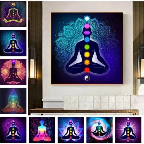 India Buddha Meditation 7 Chakra Yoga Poster Print HD Pictures Printed on Canvas Used for Room Home Aesthetics Decor Wall Art