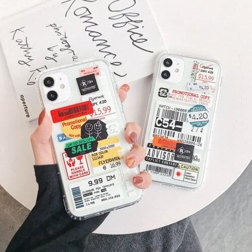 Suitable for Apple 12 11 [transparent back] Mixed retro label code label soft TPU protection ultra-thin shockproof-transparent