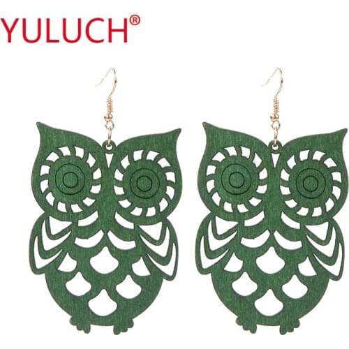YULUCH Popular Wooden Jewelry Earrings Natural Log Design Red Green Brown Owl Pendant for Fashion African Women Earrings Gifts