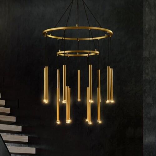 Postmodern Copper Luxury Chandelier Lighting Dining Living Room Round LED Hanging Light Bedroom Lobby Villa Simple Luminaires G4
