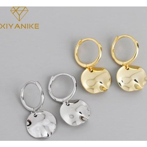 XIYANIKE 2021 New 925 Sterling Silver Round Disc Irregular Face Hoop Earrings For Women Fashion Retro Jewelry Lover Gift Cережки