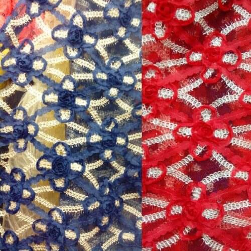 Blue and red Free shipping tulle lace fabric wholesale high quality African lace fabrics color for wedding and clothing sewing