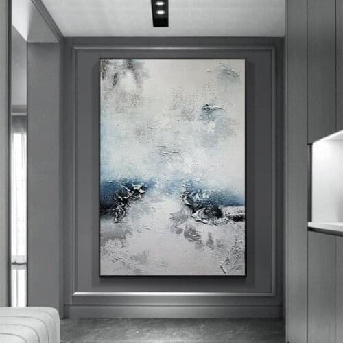 Modern Simple Handmade Abstract Painting In Blue Texture On Canvas New Arrival Wall Art For Living Room Unframe Artwork Painting