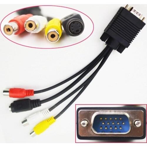 VGA 15 pin Male to 3RCA TV S-Video AV Output Converter Adapter Cable M/F Connector for PC Computer Laptop