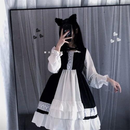 Japanese Gothic Lolita Dress Women European Clothing Punk Goth Victorian Dresses Kawaii Lolita Vestido Medieval Harajuku Girls