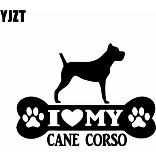 YJZT 14.9X11CM Funny Vinyl Decal I Love My Cane Corso Bone Car Sticker Mastiff Dog Black/Silver C24-1535