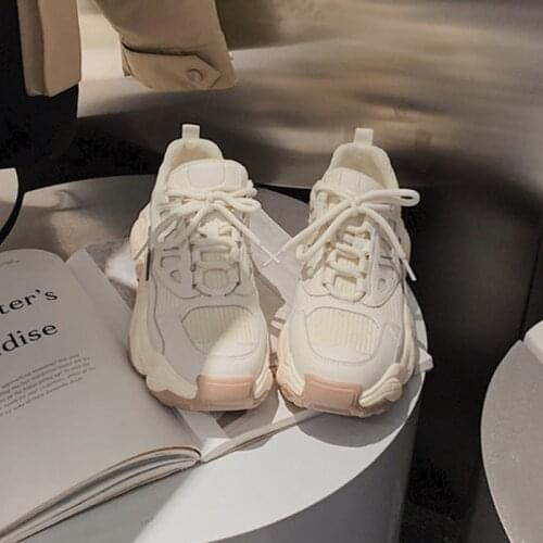 Platform Women Sneakers White 2021 Spring Sport Thick Sole Lady Leisure Shoes Lace Up Comfortable Female Chunky Sneakers Fashion