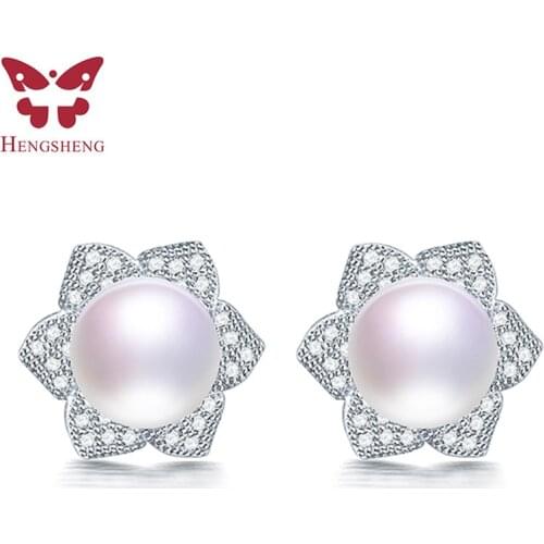 HENGSHENG Casual earrings for women 100% genuine natural freshwater pearl jewelry 925 sterling silver stud earrings, 9-10mm pear