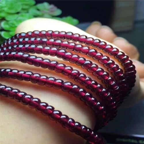 Genuine Natural Red Garnet Crystal Round Stone Beads Women Fashion Bracelet 3 Laps