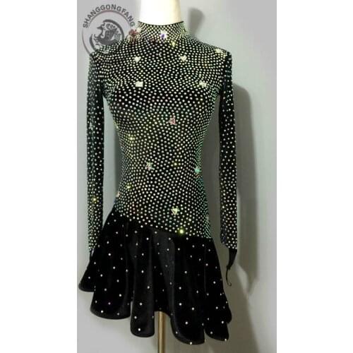 New style latin dance costume sexy stones long sleeves latin dance dress for women latin dance compeition dresses A91 S-4XL