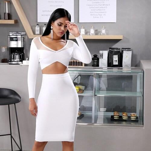 New fashion women 2pcs dress set long sleeve V neck top and knee legth skirt sexy casual women dresses bangdage bodycon 2pcs