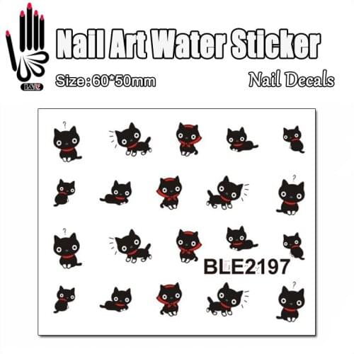 1 Sheet Nail Art Decal BLE2197 Adorkable Black Cat Cartoon Nail Art Water Transfer Sticker Decal Sticker For Nail Wraps