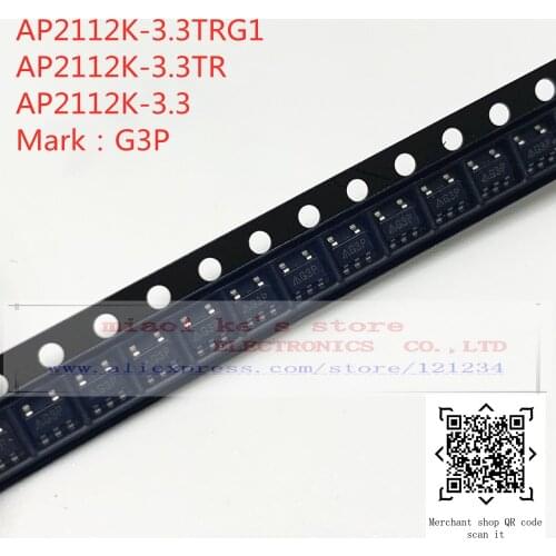 [10pcs]100%New original: AP2112K-3.3TRG1 AP2112K-3.3TR AP2112K-3.3 G3P - IC REG LINEAR 3.3V 600MA SOT25/SC-74A/SOT-753