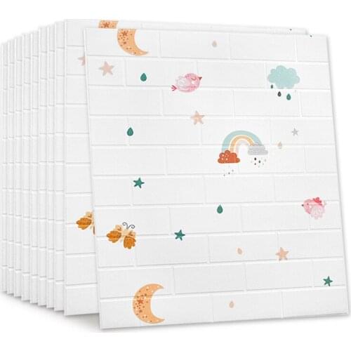10pcs/bag 77*70cm White Wall Sticker Waterproof 3D Brick Wall Decor Stickers Self Adhesive Wallpaper Bedroom TV Wall Decoration